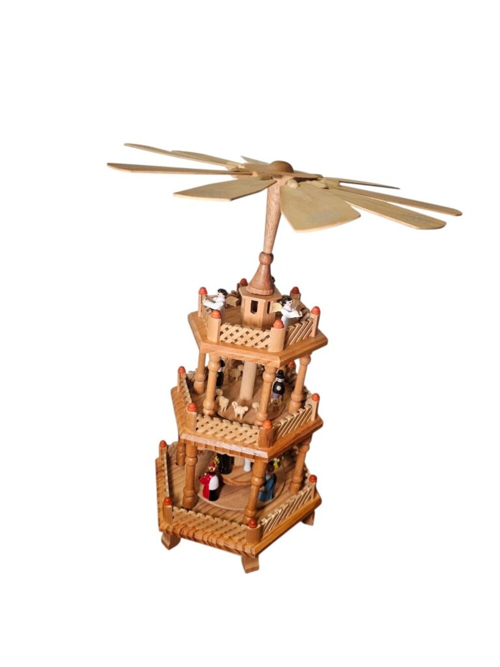 VTG German Style Nativity Carousel Windmill 3 Tier Wood Taiwan 17" READ